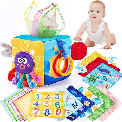 hahaland Baby Tissue Box Toy Montessori Toys 6 Months Textured Tails