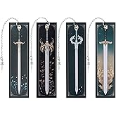 Celavoy Fantasy Sword Bookmark Gifts - 4 Pcs Green Cool Vintage Bookmarks Silver Swords Pendant Charm Anime Book Marks Office Supplies Gift for Reading Lovers Writers Kids Men Teacher Students Reader
