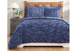 Better Trends 100% Cotton Bed Comforter Collection, Cleo Design in Navy, King Size Comforter - Tufted, Luxurious Bedding Comforter Sets, Soft Chenille Comforter, Machine Washable & Tumble Dry