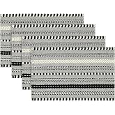Artoid Mode Black Woven Braided Stripe Placemats Set of 4-12x18 Inch | Seasonal Holiday Table Mats Party Kitchen Dining Decoration