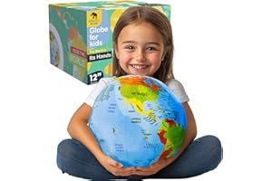 OneZa 12” Soft World Globe for Kids | Fun & Educational, Playfully Colored with US States Legend and Canadian Provinces | Interactive Globe to Learn through Play | Geography for Kids Toys
