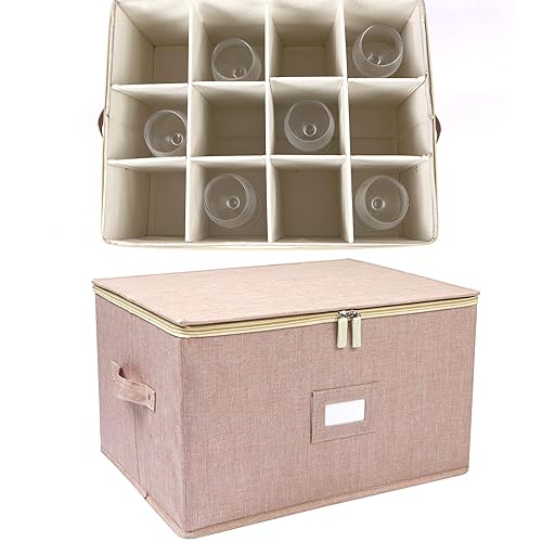 Stemware Storage Cases 2 Pack, Wine Glass Storage Box Containers Dividers Glassware Crystal Holds 16 Red White Wine Glasses Hard Top Stackable Grey