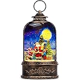Musical Snow Globe Lantern Lighted Santa Claus's Gift List Water Lantern with Swirling Glittering Christmas Home Decoration and Gift, Battery Operated or USB Powered