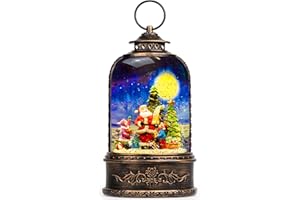 C&Y&G&X Musical Snow Globe Lantern Lighted Santa Claus's Gift List Water Lantern with Swirling Glittering Christmas Home Decoration and Gift, Battery Operated or USB Powered