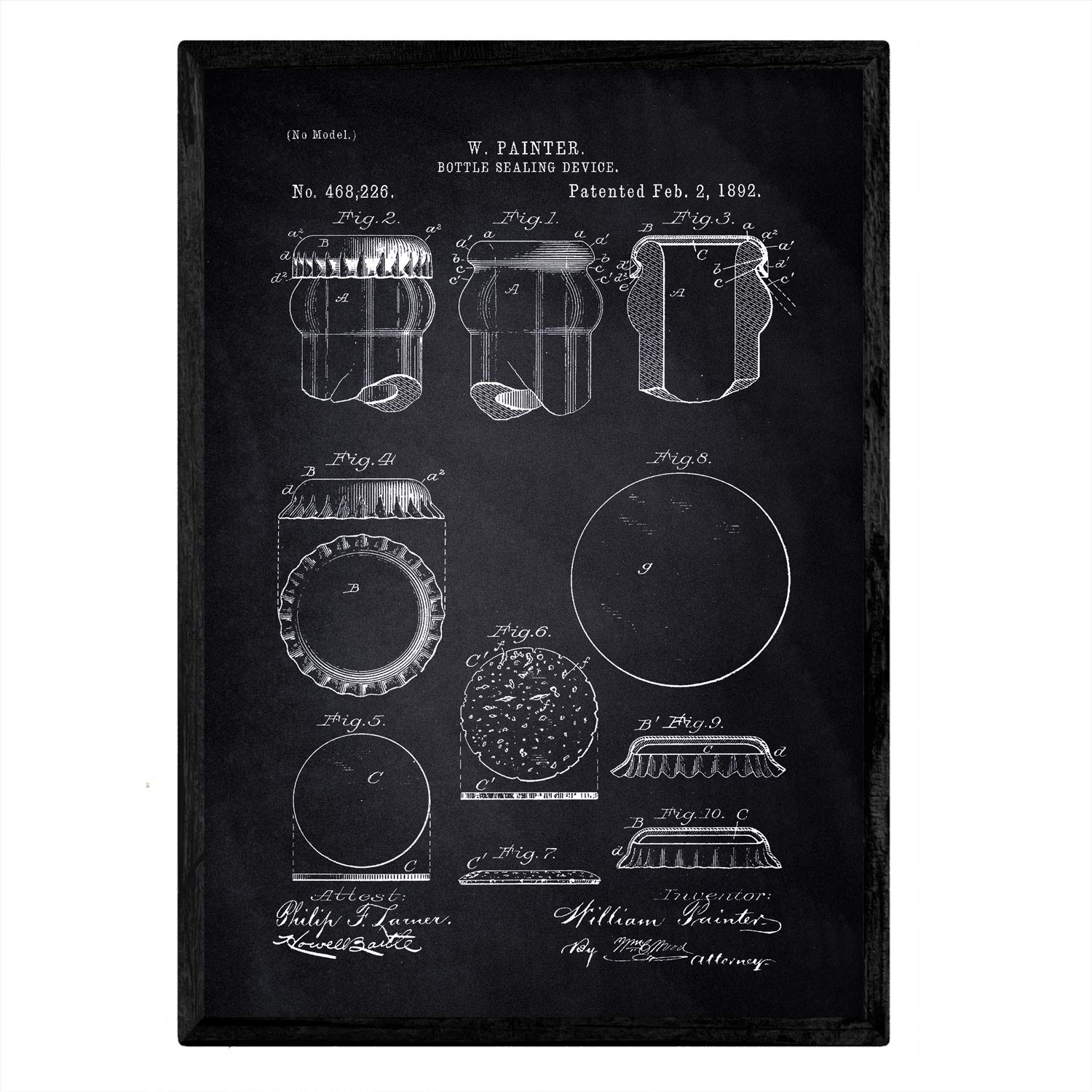 Nacnic Poster patent Device sealed bottle. Sheet with old design patent A3 size with black background