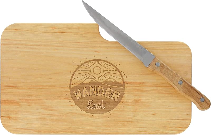 | Brotzeitbrett Holz mit Gravur “Wanderlust” & Messer | 26 x 15 cm | Frühstücksbrettchen Holz Schneidebrett Jausenbrett | Geschenk für Wanderer und Bergfreunde zum Vatertag — Foto 2 von 8