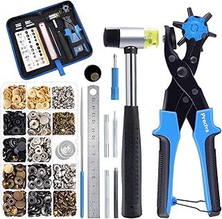 Lochzange Druckknopf Set - Preciva Revolverlochzange mit 340 Stk. Nähfreie Druckknöpfe und Nieten, Set für Leder, Papier, Gummi, Kunststoff, Textilien uvm.