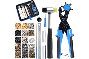 Preciva Hole Punch Plier Set, Revolving Punch Hole Tool Kit with Punch Plier, Ruler, Grinding Rod, Plastic Hammer,240pcs Leat