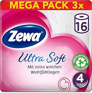 Zewa ultra soft Toilettenpapier, extra weiches WC-Papier 4-lagig mit zuverlässiger Komfortlagen-Qualität, 1 x Vorratspack mit 48 Rollen (3 x 16 Rollen)