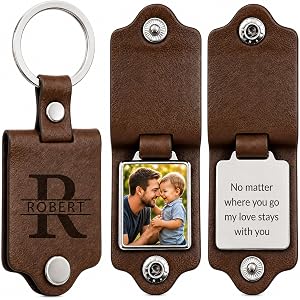 JONZIN Custom Keychain with Picture, Personalized Photo Gift for Men | 3-Sided Personalizable, Double Leather Protection, Scr