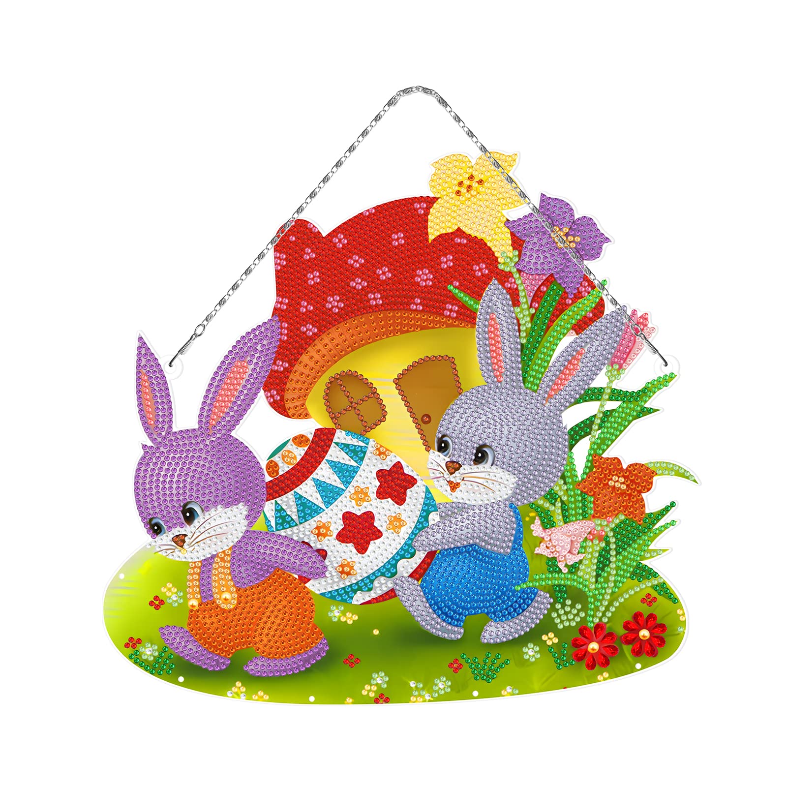 ZOYIEP 5D Easter Diamond Painting, Easter Diamond Painting Kits, Rabbit Easter Eggs DIY Diamond Painting Pendant with Hanging Chain, Rabbit Diamond Painting for Wall Decoration (A)