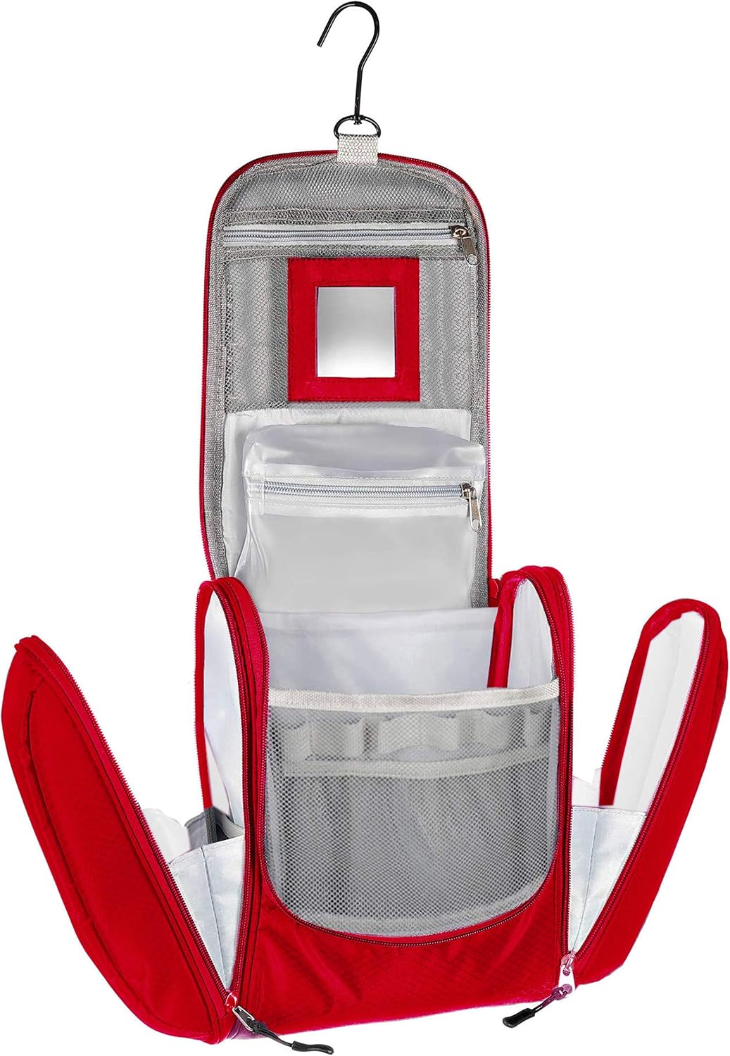 KRONIFY Premium Large Hanging Toiletry Bag with Mirror, Red L, XXL