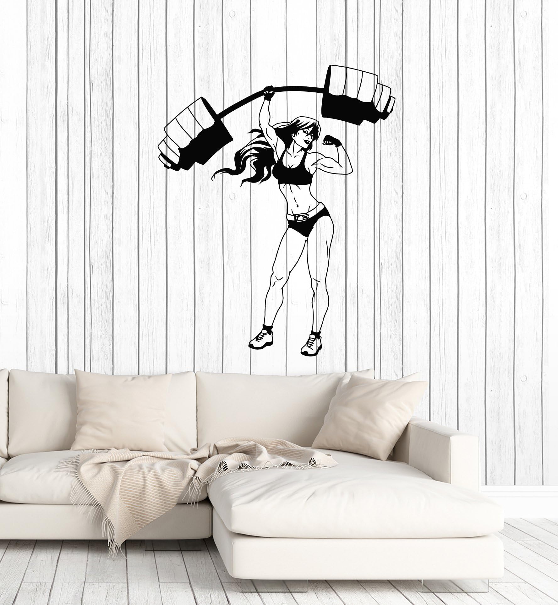 Large Vinyl Wall Decal Sexy Fitness Girl Gym Sports Woman Barbell Decor Art Stickers Mural (ig5489)