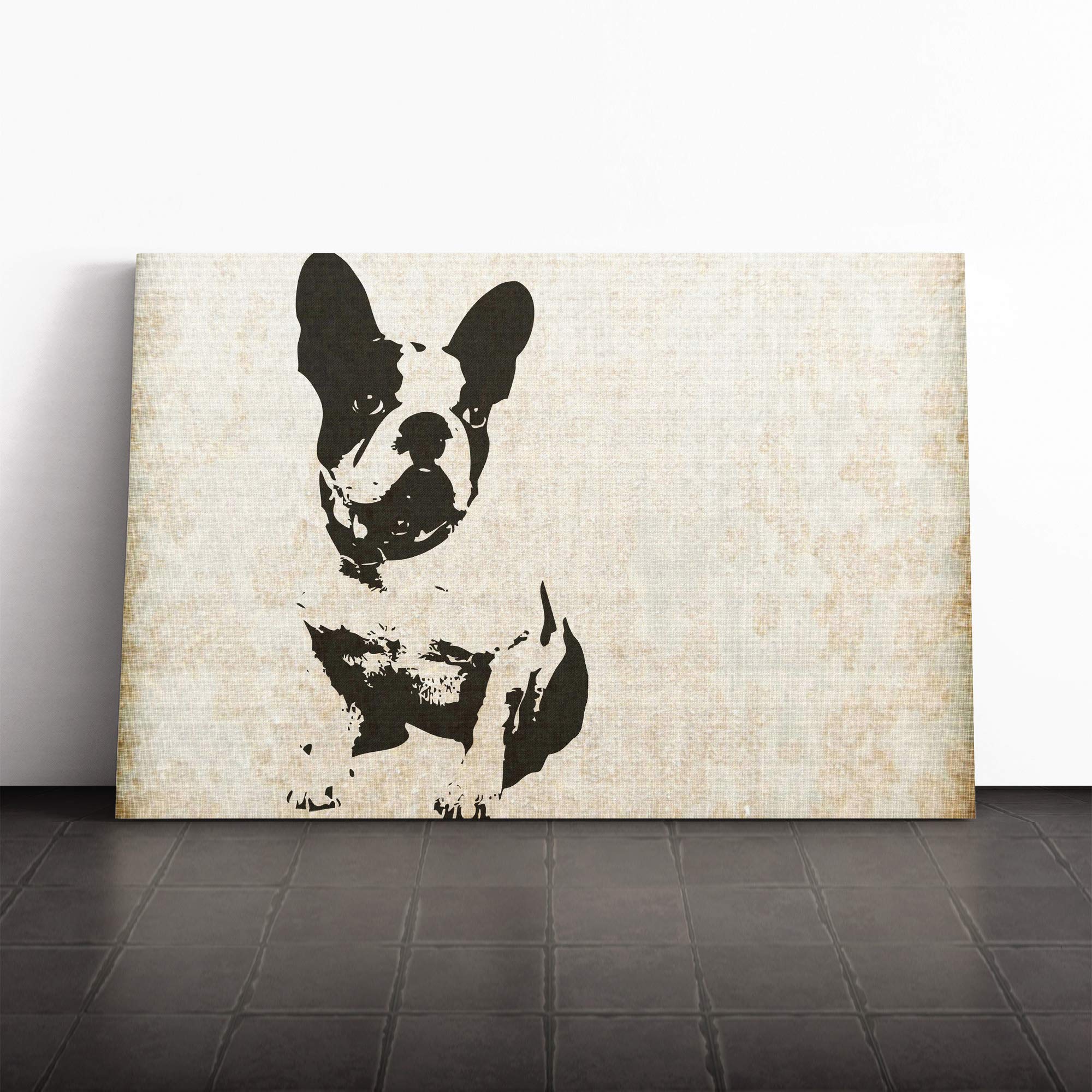 Wall French Bulldog Dog Art Canvas Print | Gallery Wrapped 30mm Frame Wall Art | 20x14 inches | Ready to Hang | Contemporary Animals Picture | Living Room Bedroom Lounge Office