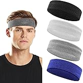 BIDEX 4 Pack Sweatbands for Men & Women, Cotton Terry Headbands for Sports, Gym, Running, Basketball, and Workouts