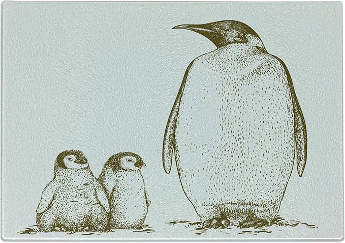 Ambesonne 海の動物まな板 彫刻アンティークイラスト キングペンギンとベビーペンギン ネストリング 自然 装飾強化ガラスカッティングとサービングボード Sサイズ オリーブグリーン Ambesonne まな板 カッティングボード 通販 Amazon
