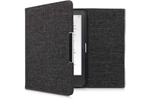 kwmobile Case Compatible with Kobo Clara HD - Book Style Fabric e-Reader Cover Flip Folio Case - Dark Grey