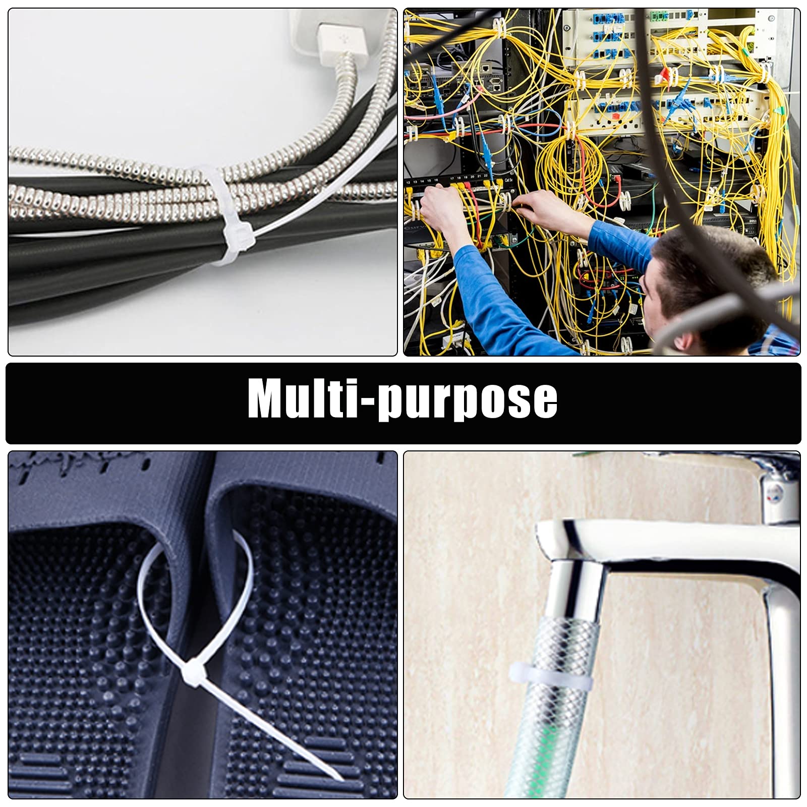 Cable Zip Ties,600 Piece Self-Locking Nylon CableTies,Assorted Sizes 4+6+8+10+12-Inch,Multi-Purpose Wire Management Plastic Ties,Perfect for Home,Garden,Office,Travel and Workshop.White
