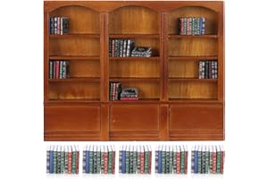 Chivertion 1:12 Scale Dollhouse Miniature Wooden Bookshelf with 48 Pcs Miniatures Books, Mini Bookcase Tiny Books for Dollhouse Mini Library Furniture Christmas Decoration Gift(Brown)
