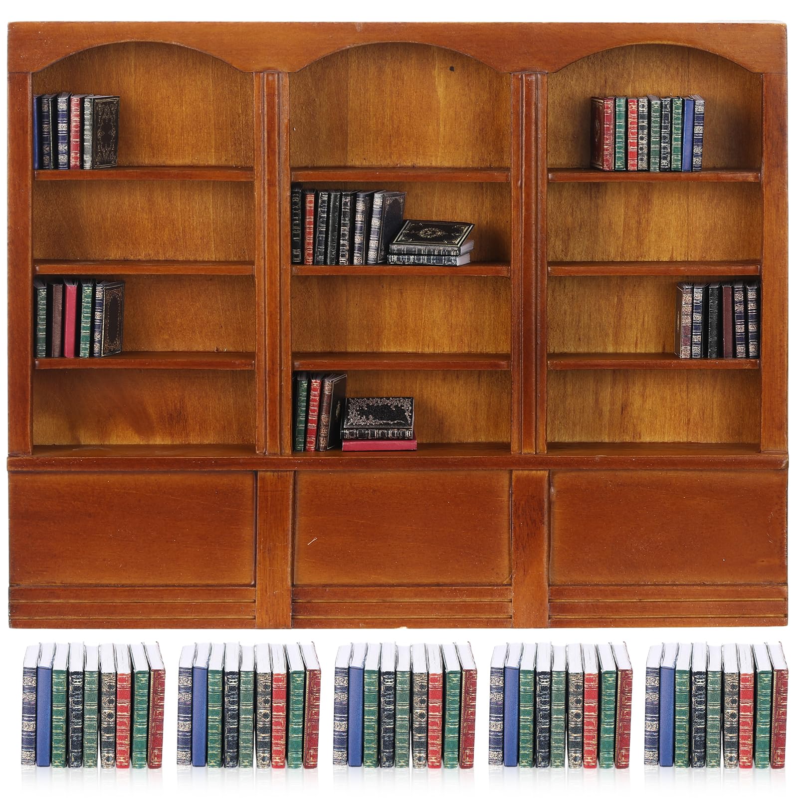 Photo 1 of Chivertion 1:12 Scale Dollhouse Miniature Wooden Bookshelf with 48 Pcs Miniatures Books, Mini Bookcase Mini Library Furniture Gift(Brown)
