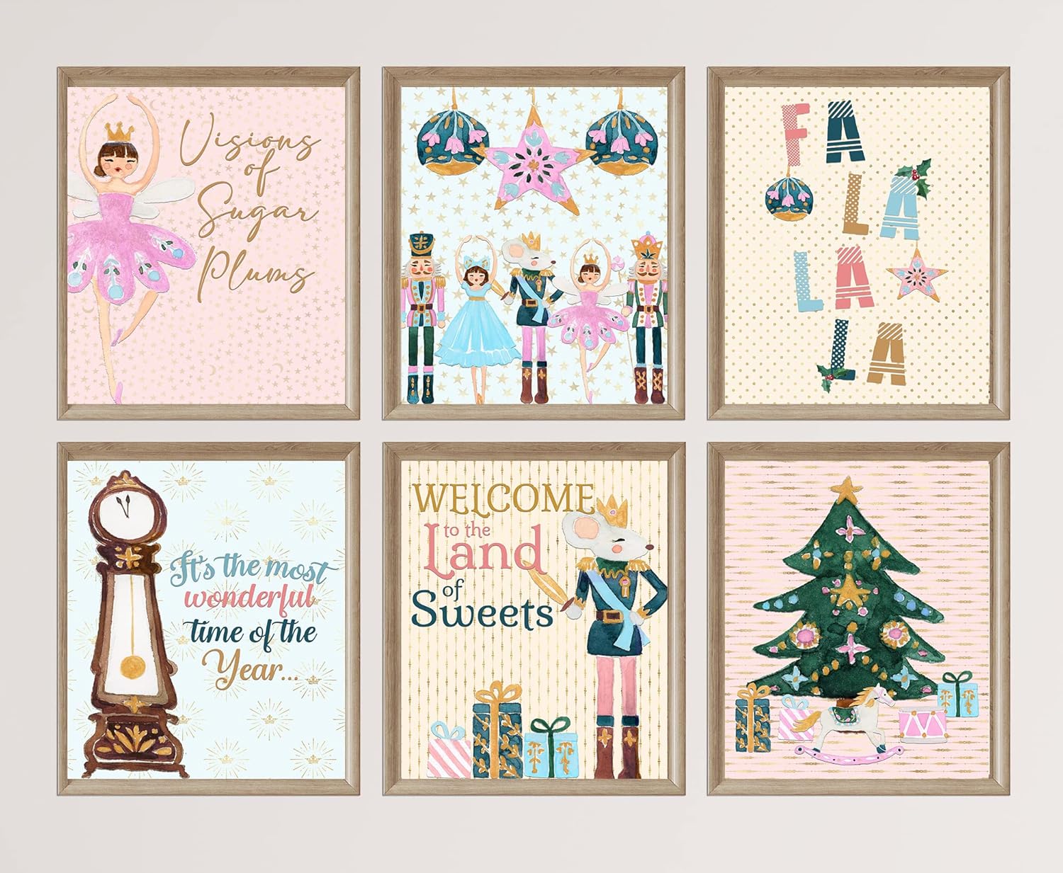 Nutcrackers - Silly Goose Gifts Visions of Sugar Plums - Nutcracker Themed Christmas Holiday Room Wall Art Prints (Set of 6) Land of Sweets Character Ballet Picture Decor