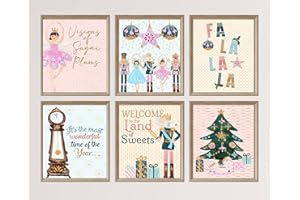 Silly Goose Gifts Visions of Sugar Plums - Nutcracker Themed Christmas Holiday Room Wall Art Prints (Set of 6) Land of Sweets Character Ballet Picture Decor