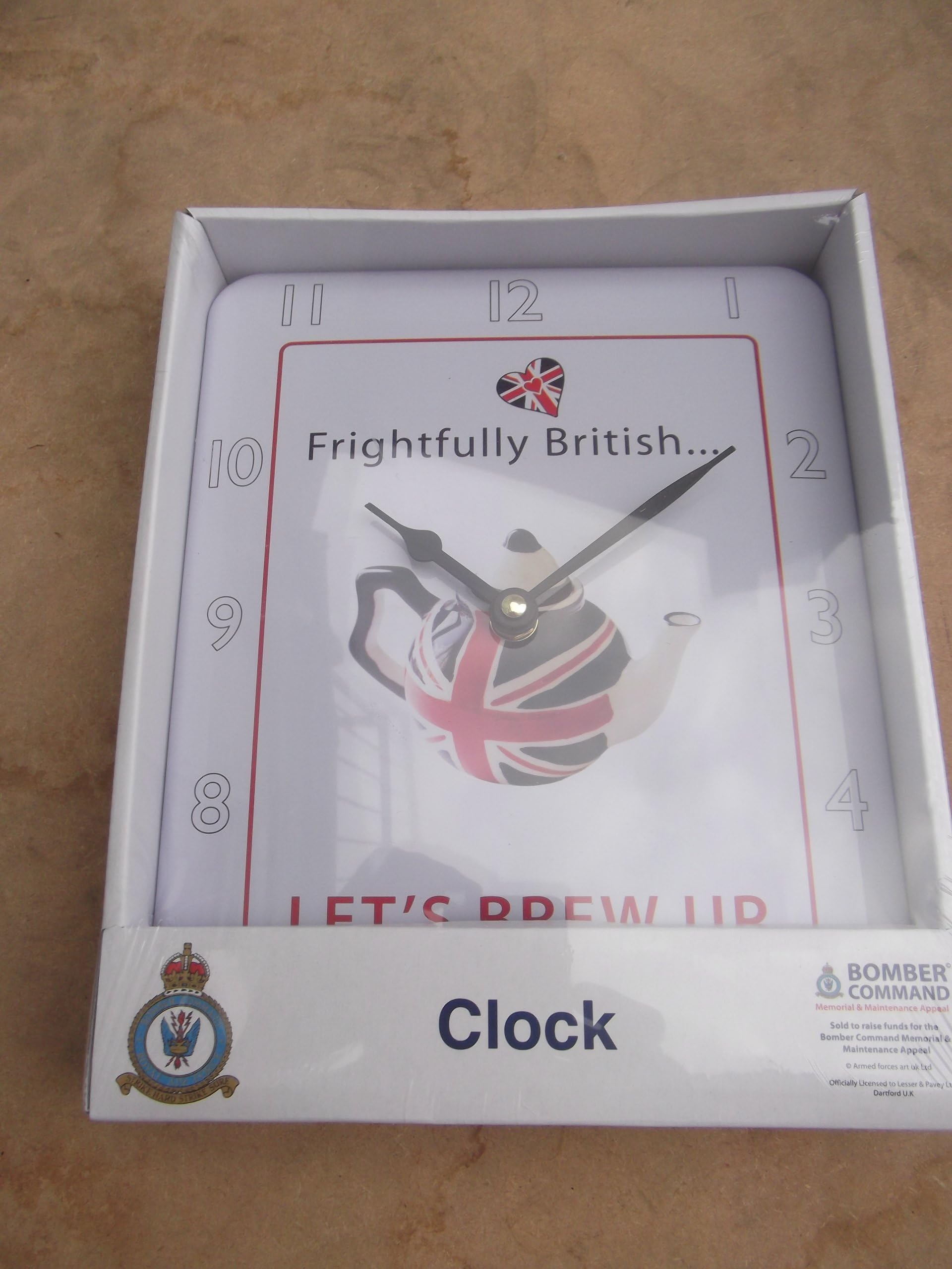 Frightly British Let's Brew Up Clock (Battery Operated) Approx 20 x 25cm Bomber Command Tin Plate