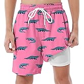 AlisOker Boys Swim Trunks with Compression Liner UPF 50+ Quick Dry Swim Shorts Beachwear Boys' Bathing Suits Swimsuit for Kid