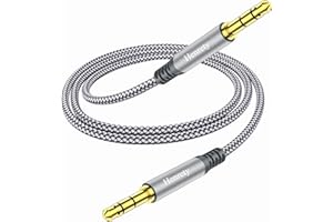 Henrety 3.5mm Nylon Braided Aux Cable (3.3ft/1m) - Male to Male Audio Auxiliary Cord for Headphones, Car, Home Stereos, Speaker, iPhone, iPad, iPod, Echo - Gray