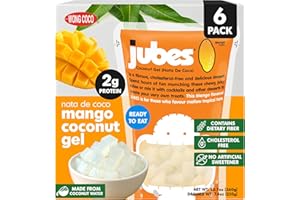 Jubes Mango Nata De Coco Jelly Cubes (12.7 oz, Pack of 6) - Mango Coconut Jelly Cubes for Sago - Coconut Gel in Syrup Toppings for Fruit Tea, Boba, Bubble Tea, Drinks, Desserts Yogurt, Ice Cream, Beverage