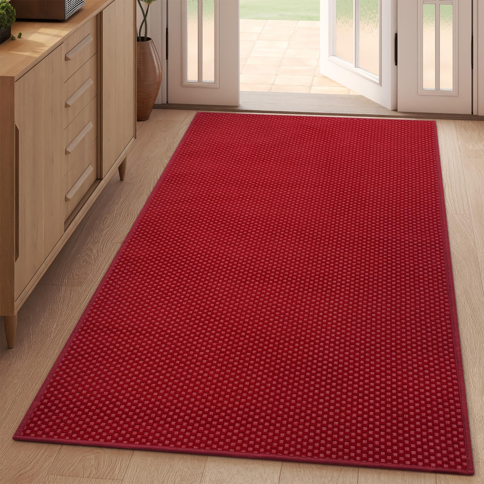 Photo 1 of YDKGL 3x5 ft Area Rug Entryway Runner Rug Non Slip Washable, Boho Woven Kitchen Runner Rugs Door Mat Entry Rugs Carpet for Indoor Foyer Backdoor Hallway Floor Bedroom Living Room, Red