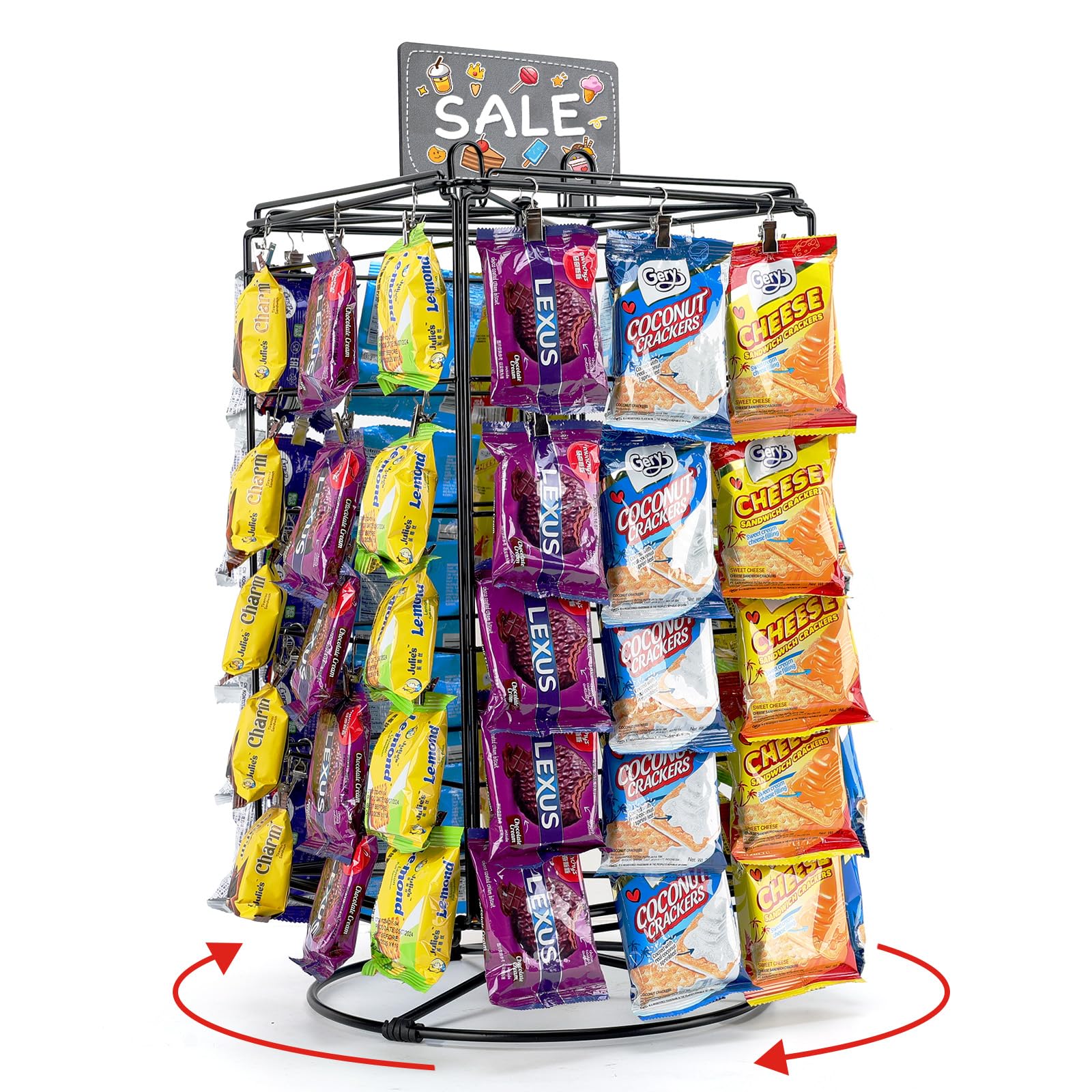 Chips Retail Display Racks vefix Chip Rack Display Stand, 5 Tiers 60 Clips Snack Retail Display ...