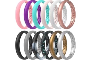 ThunderFit Women Breathable Air Grooves Silicone Wedding Ring Wedding Bands 3mm Width - 1.5mm Thickness - 12 rings / 8 Rings / 4 Rings / 1 Ring