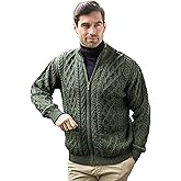 Aran Crafts Mens Zip Cardigan 100% Merino Wool, Made in Ireland