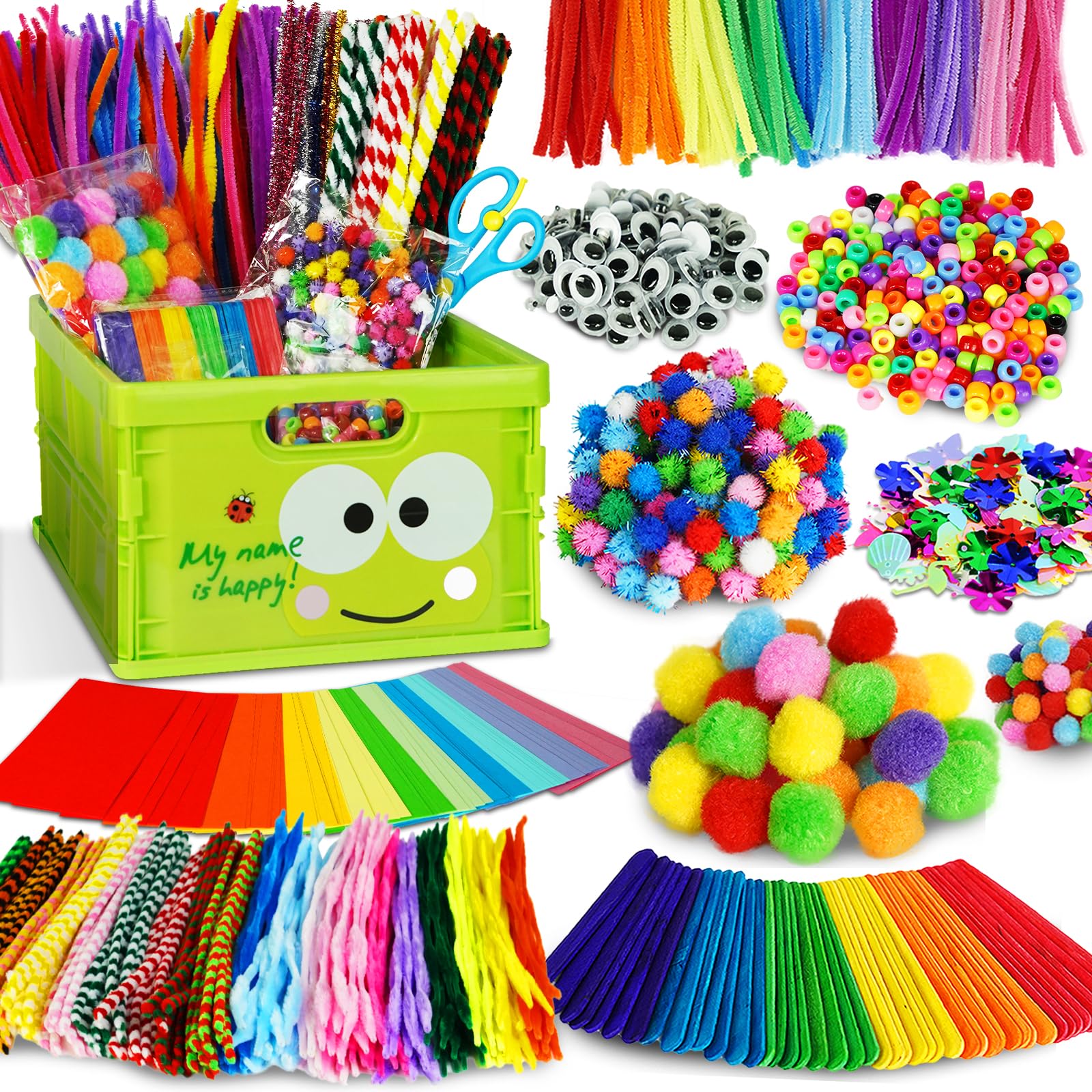 FUNZBO Easter Arts and Crafts Supplies for Kids - Craft Kits with Pipe Cleaners, Popsicle Stickers, Construction Paper, Pom Poms & Googly Eyes, Birthday Gifts for Girls & Boys Age 4+