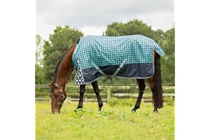 Equinavia Norse Lightweight 100g Fill Horse Rain Blanket | Waterproof Turnout Sheet - Black - 66 in - Navy/Turquoise - 81 in