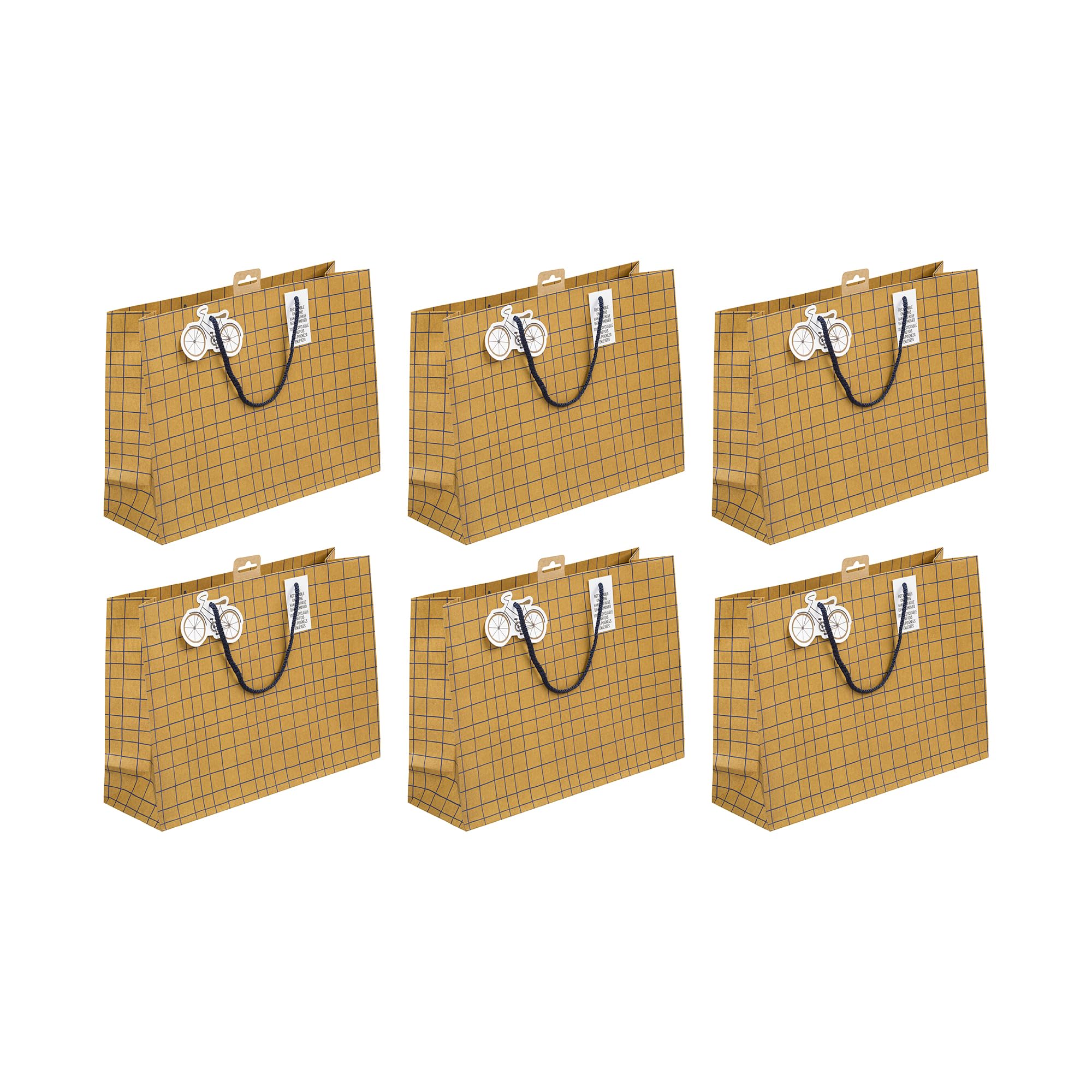 Clairefontaine 32433-6Cpack - A Set of 6 white Kraft Gift Bags- Shopping - 37,3x11,8x27,5 cm - 210g - Design: Bicycles - wrapping, ideal for games, Puzzles