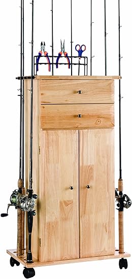 Amazon Com Organized Fishing Large Utility Box Cabinet For Fishing Tackle Storage With Tools Holds Up To 18 Fishing Rods Lubc 018a Fishing Rod Racks Sports Outdoors