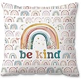 ROXMART Boho Rainbow Kids Pillow Covers 18x18, Positive Affirmation Gifts, Be Kind Inspirational Motivational Decorative Pillow Covers for Kids Room Nursery Playroom Classroom