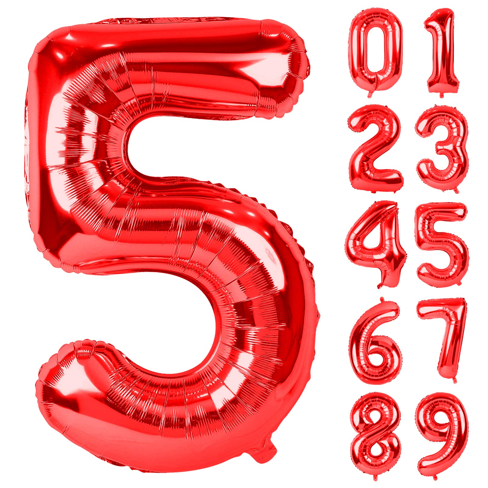 40 Inch Red Large Numbers Balloon 5, Digit Helium Foil Mylar Big Number for Birthday Party Anniversary Supplies Decorations