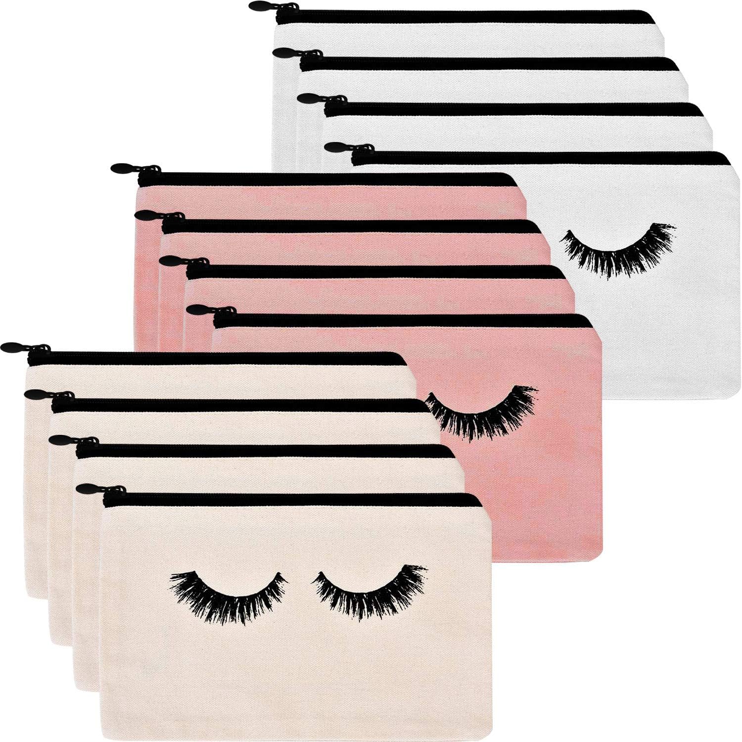 ABOAT 12 Pieces Eyelash Cosmetic Bags Makeup Bags Travel Pouches Toiletry Bag Cases with Zipper for Women Girls (Multi Color)