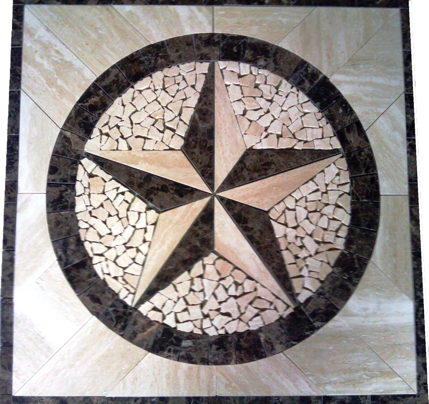 Marble Mosaic Floor Tile Medallion Texas Star Design 30 X30