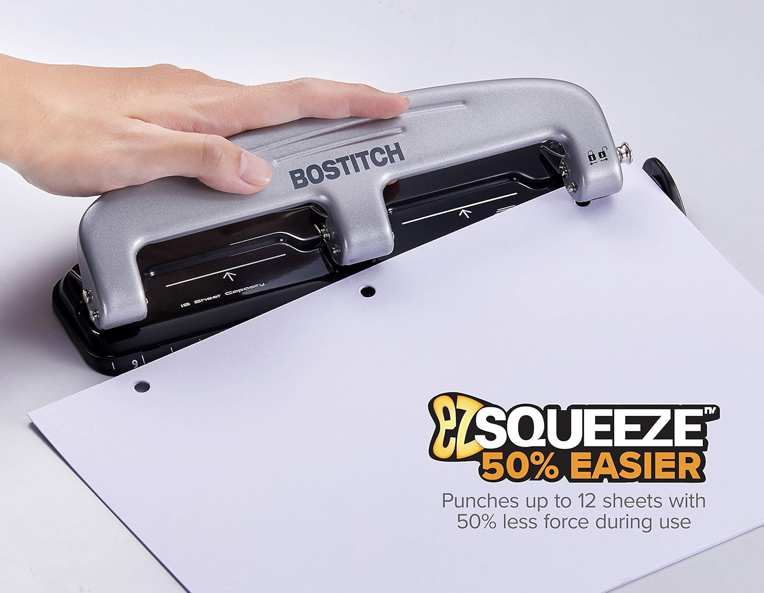 PaperPro inPRESS 12 Reduced Effort Three-Hole Punch, Silver/Black (2101) : Office Products