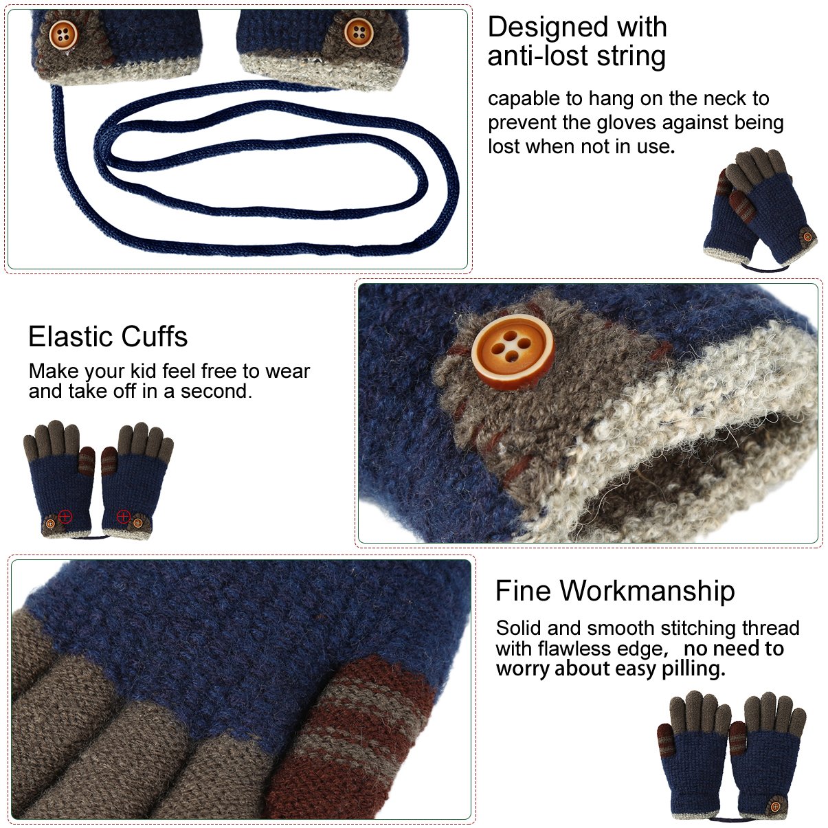 Vbiger Kinder Winter Handschuhe Warm Stretchy Gestrickte Bequeme Handschuhe Fäustlinge Soft Magic Handschuh Kälte Handschuhe für 4-8 Jahre Alt