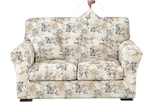 Keyroal Stretch Printed Sofa Cover Couch Covers, 4-PieceLoveseat Slipcovers with 2 Separate Cushion Cover & 1 Pillow Case, Washable Soft Spandex Furniture Protector for Living Room(Loveseat, Flower)