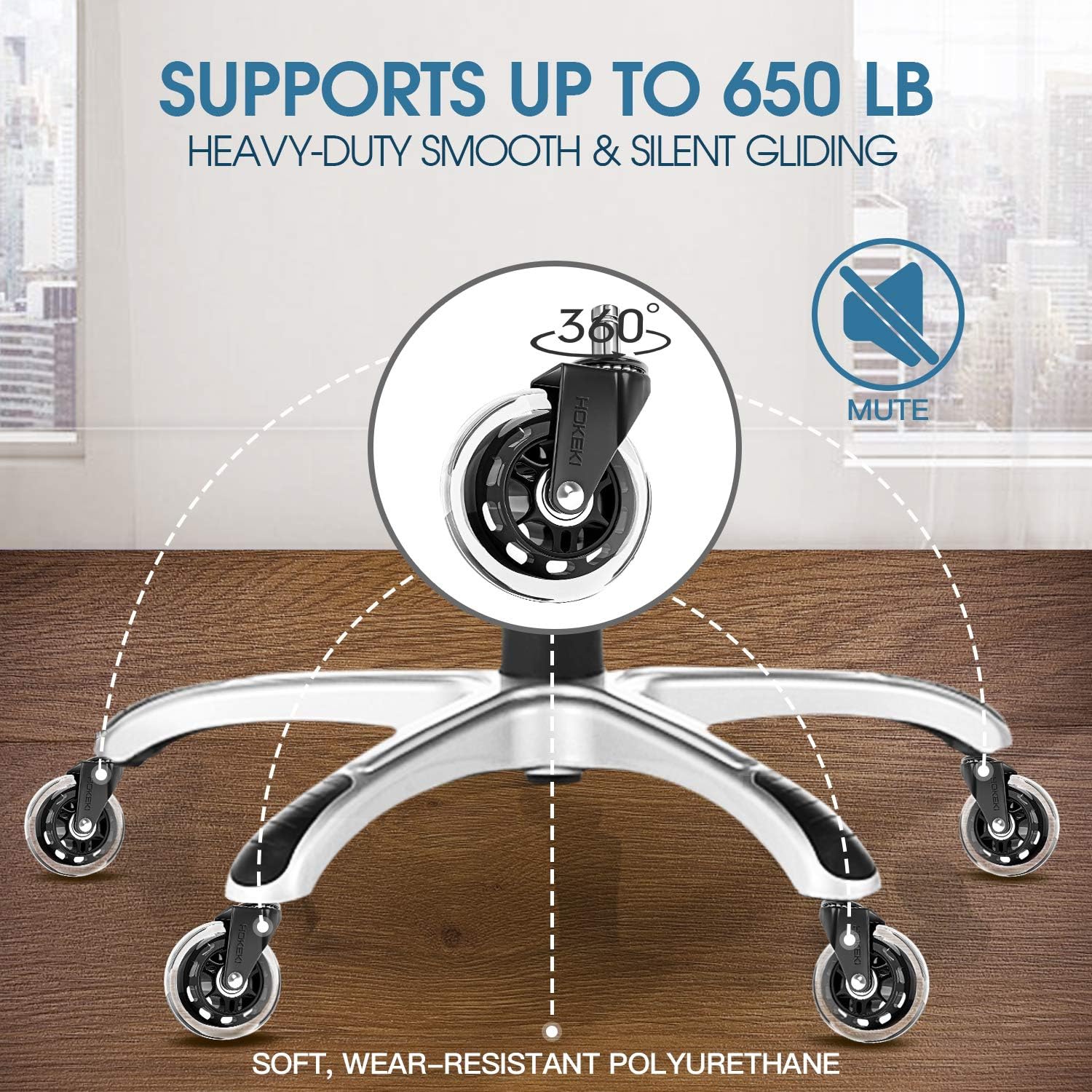 HOKEKI Office Chair Wheels, Heavy Duty Casters Set of 5, Caster Wheels 3 Inch Fit for Most Desk Chair, Gaming Chair, Computer Chair, Rubber Replacement Casters Safe for All Floors(Hardwood, Carpet) : Office Products