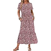 AUSELILY Womens Summer Dresses 2025 Short Sleeve Maxi Dress Crewneck Casual Sundresses with Pockets