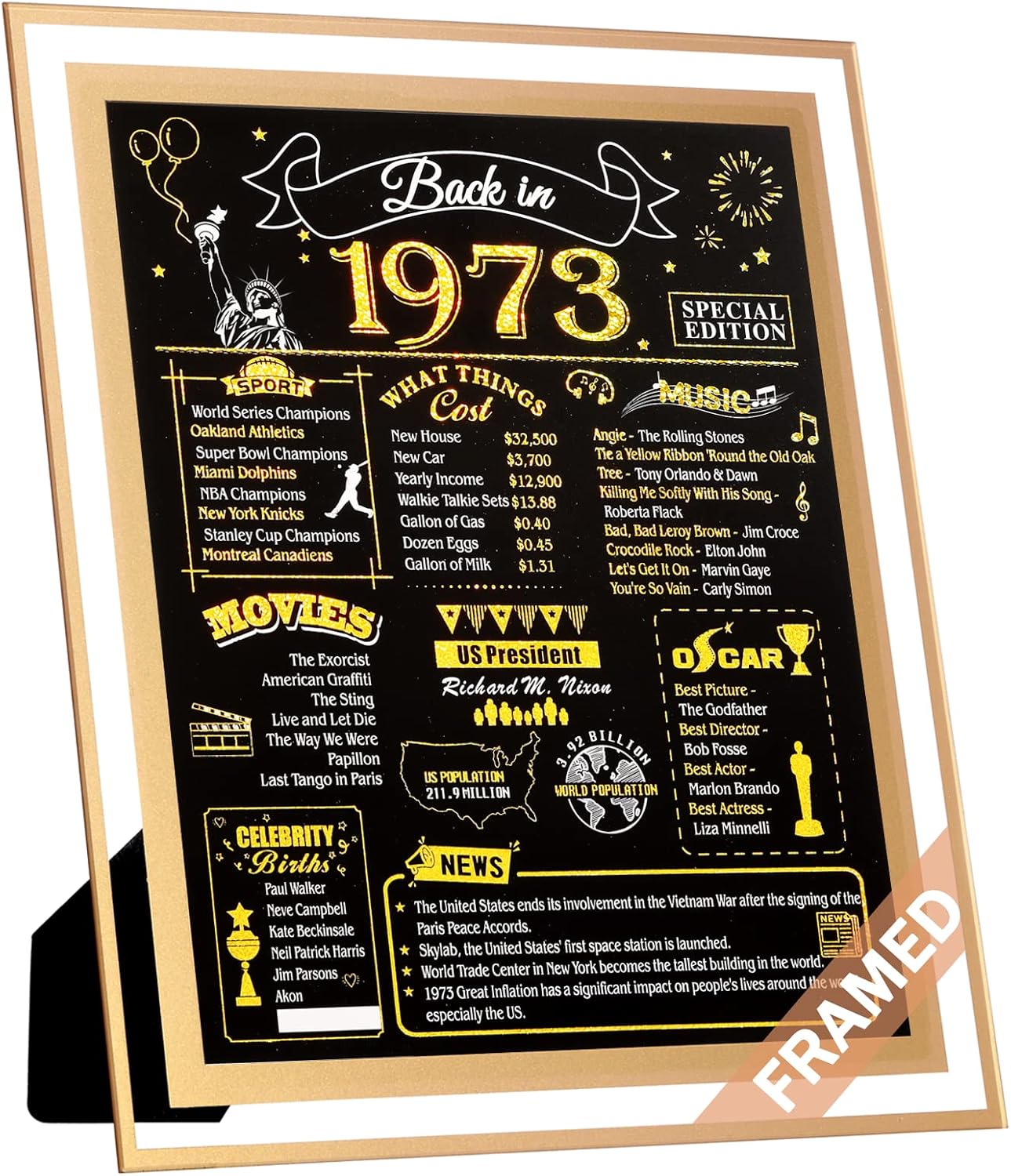 Wall Décor - FALAMON Framed 50th Birthday Gifts for Men or Women, 8x10 Inch Birthday Decorations Anniversary Poster, 50 Year Old Birthday Card Party Supplies Gifts for Wife Husband, Back in 1973