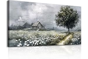ERQINHUA Gray Canvas Wall Art For Living Room Farmhouse Wall Decor For Bedroom Office Decorations Field scenery Paintings Tree Landscape Wall Pictures Artwork Ready to Hang for Home Decor 20"X40"