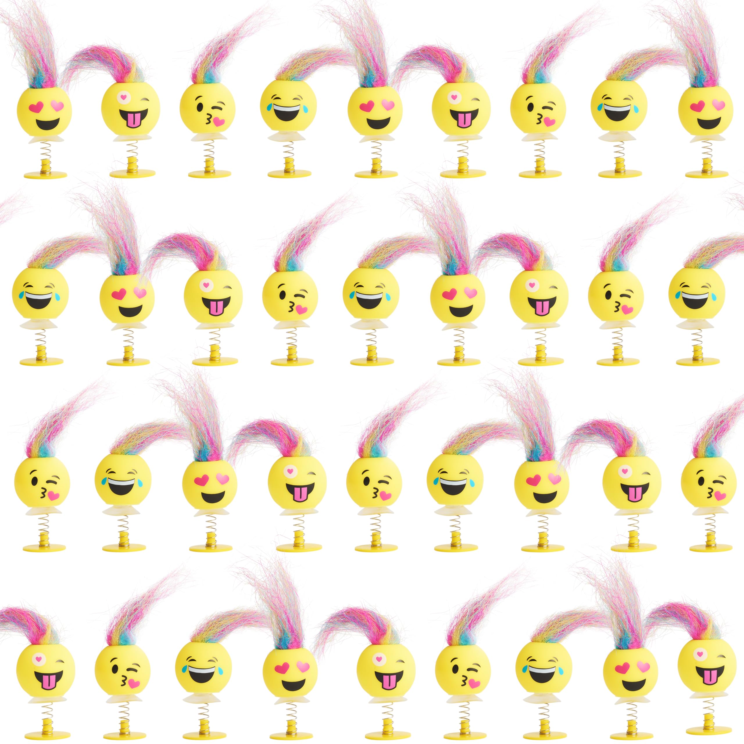 THE TWIDDLERS 36 Emoji Spring Jump Up Pop Up Toys for Kids, 6cm - Smiley Face Birthday Party Favours with Multicolour Hair, Multipack Goody Bag Fillers and Jumping Toy Gift Set, Classroom Prizes